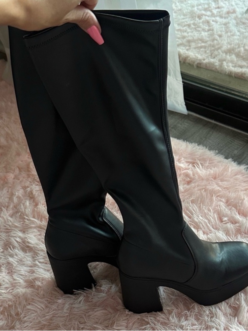 Steve Madden Black Knee-High Platform Block-Heel Boots